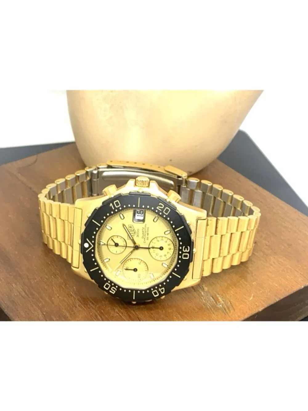 Heuer 3000 Pre Tag Men's Watch 237.406 Swiss Quartz Chronograph Gold Steel 38mm